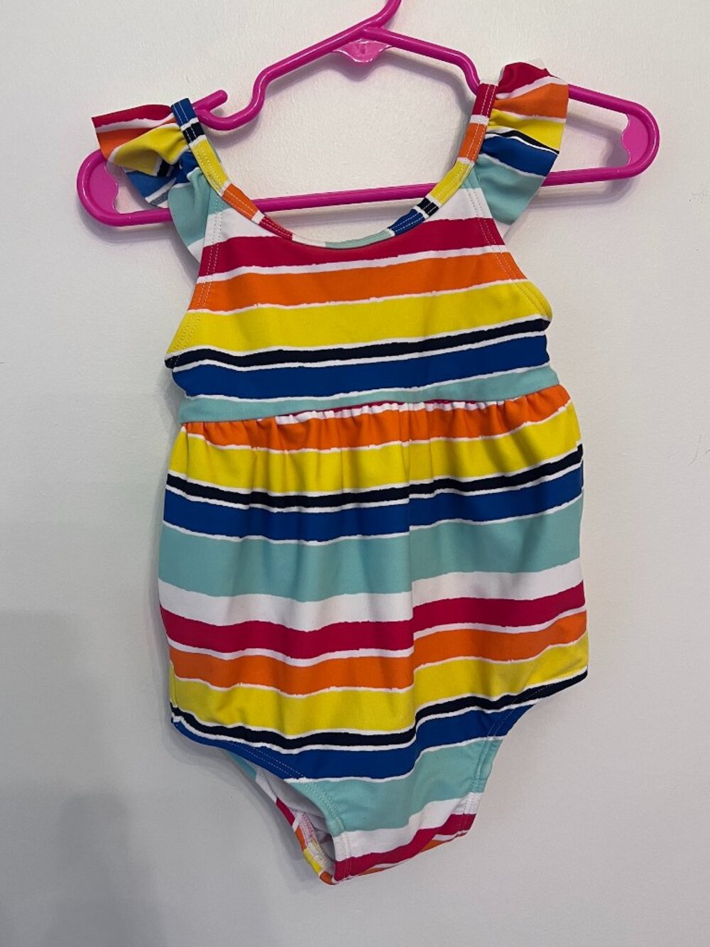 Hanna Andersson Striped Ruffle Lace One-Piece Swimsuit Size 18-24M (80)